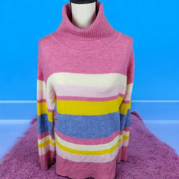 dip Sweaters - womens turtleneck sweater By DIP Size Large Pink Rainbow Form Fitting Fashion